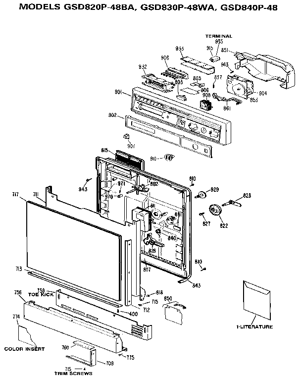 GE GSD840P-48 control panel and door diagram