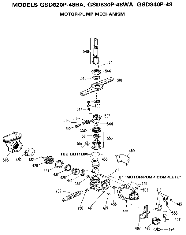 GE GSD840P-48 motor-pump mechanism diagram
