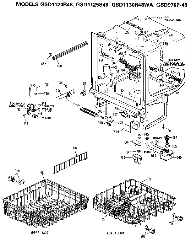 GE GSD1130R48WA tub assembly diagram