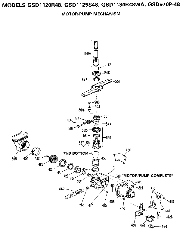 GE GSD1130R48WA motor pump mechanism diagram