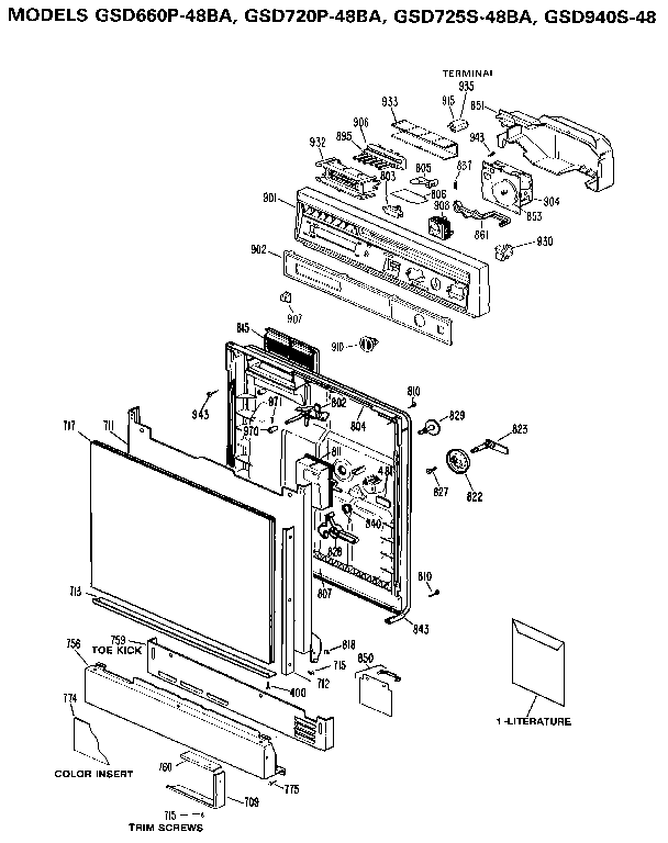 GE GSD660P-48BA control panel and door diagram