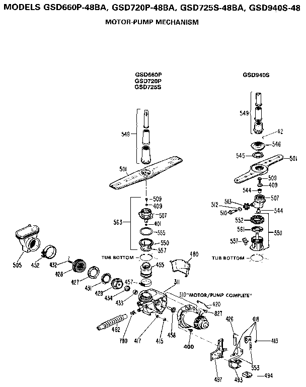 GE GSD660P-48BA motor-pump mechanism diagram
