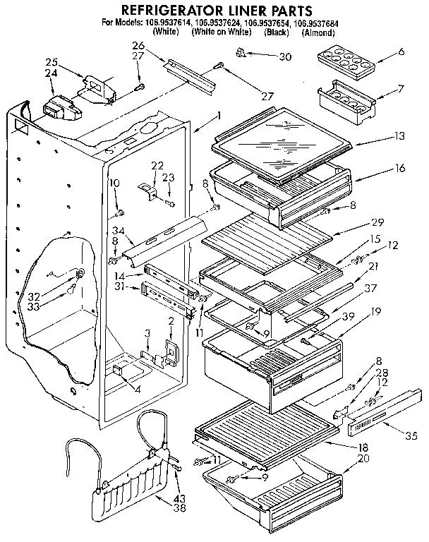 Kenmore 1069537614 refrigerator liner diagram