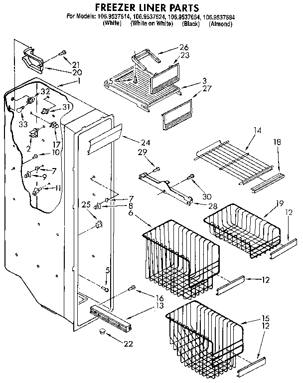 Kenmore 1069537614 freezer liner diagram