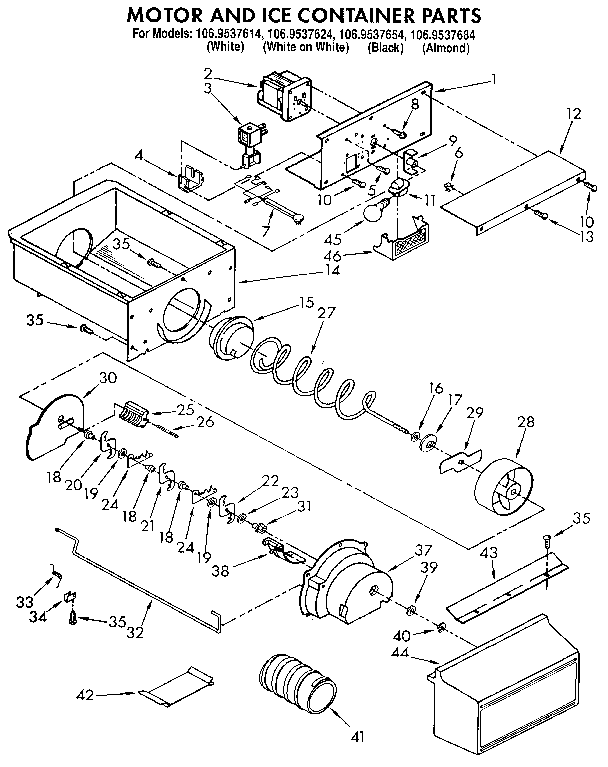 Kenmore 1069537614 motor and ice container diagram