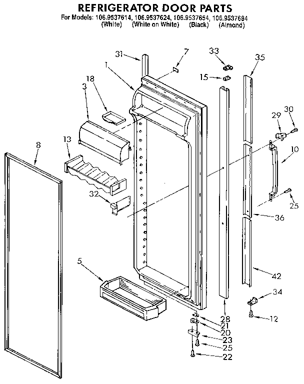 Kenmore 1069537614 refrigerator door diagram