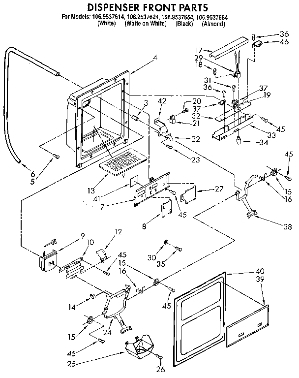 Kenmore 1069537614 dispenser front diagram