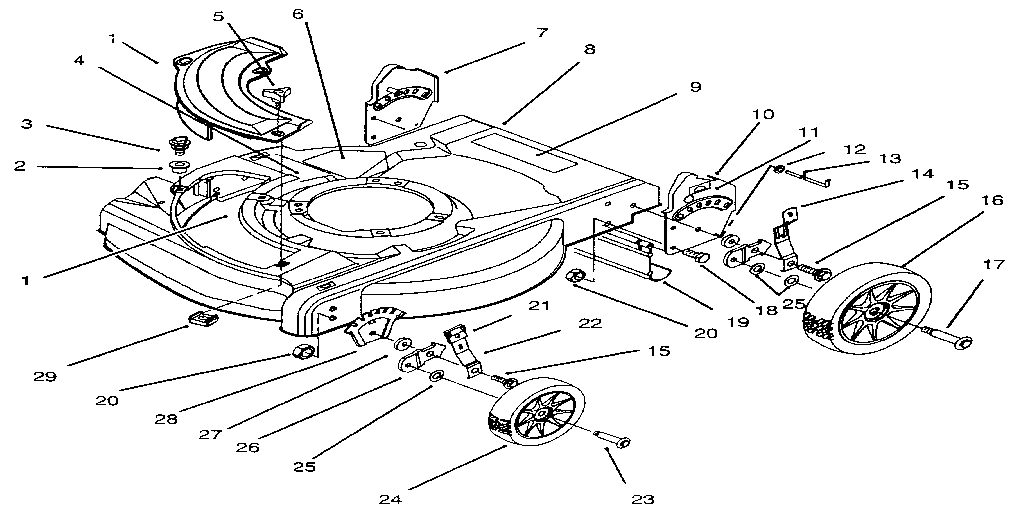 Lawn-Boy 10301-3900001 AND UP deck & wheel assembly (hand push) diagram