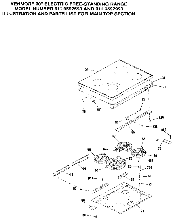 Kenmore 9119592593 main top section diagram