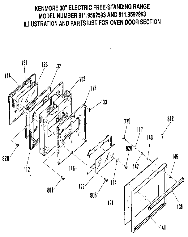Kenmore 9119592593 oven door section diagram