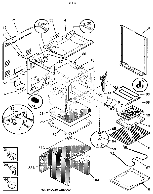 Frigidaire FEF352BAWA body diagram