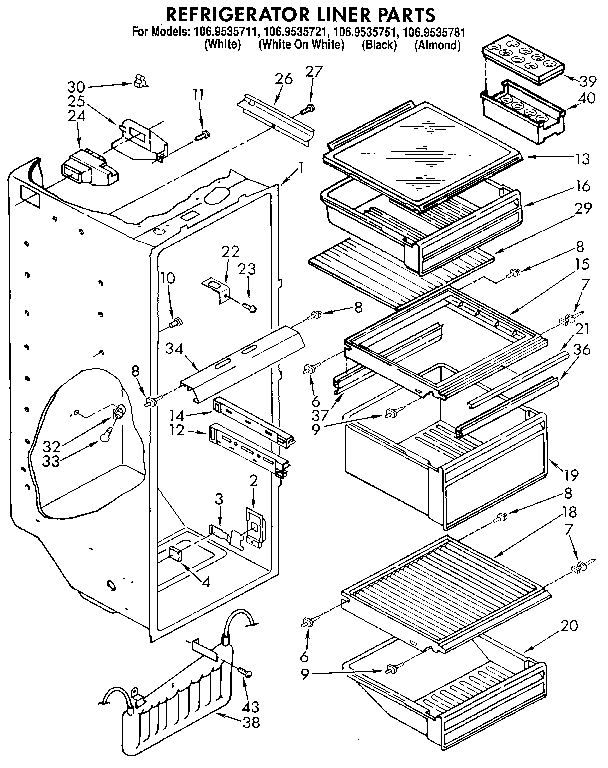 Kenmore 1069535721 refrigerator liner diagram