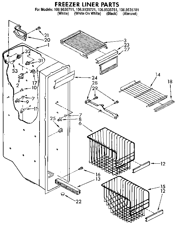 Kenmore 1069535721 freezer liner diagram