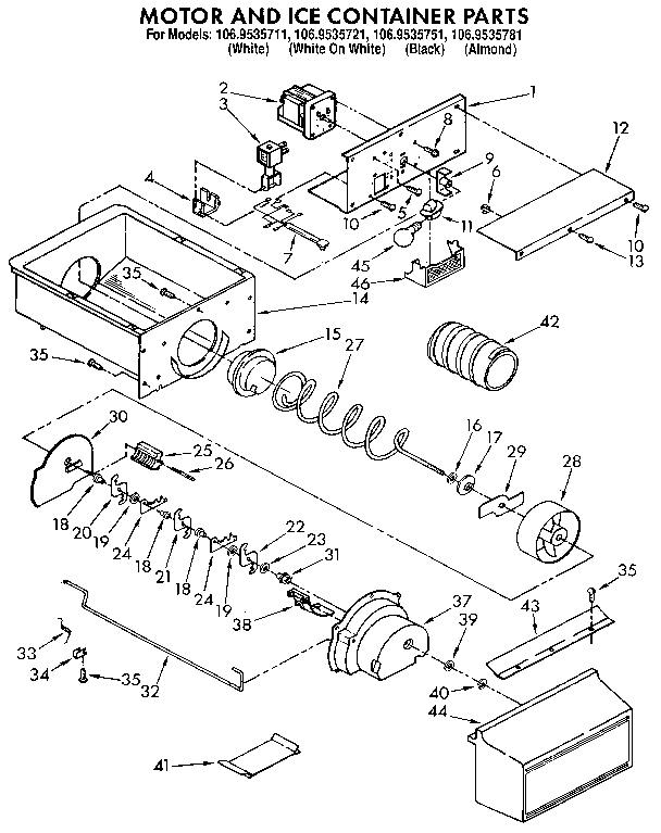 Kenmore 1069535721 motor and ice container diagram