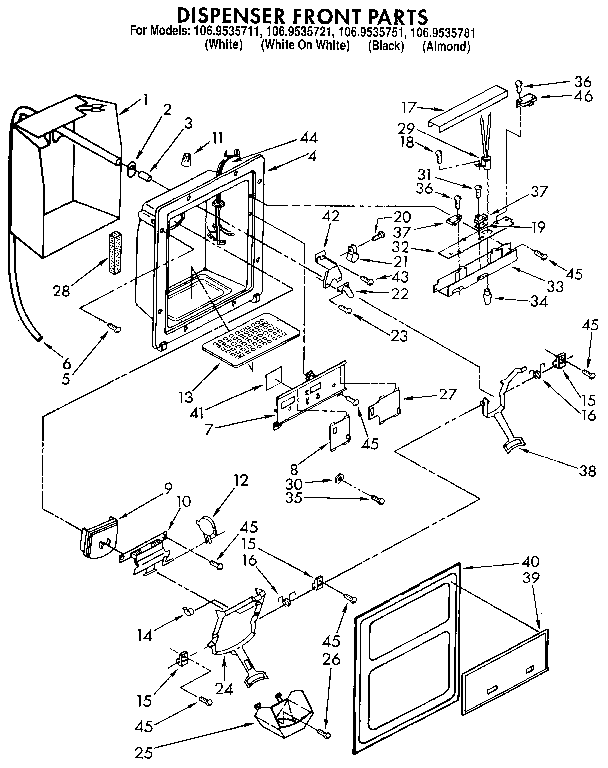 Kenmore 1069535721 dispenser front diagram
