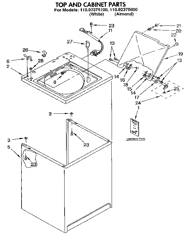 Kenmore 11092375100 top and cabinet diagram