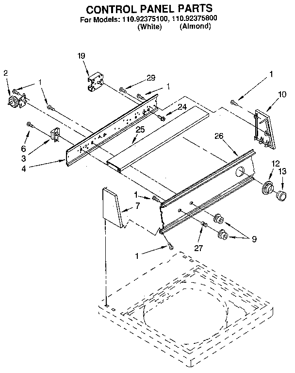 Kenmore 11092375100 control panel diagram