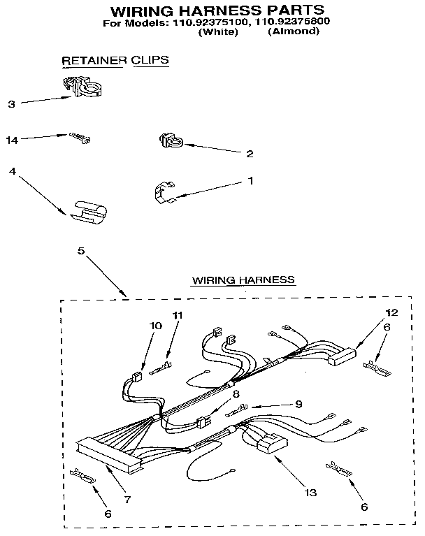 Kenmore 11092375100 wiring harness diagram