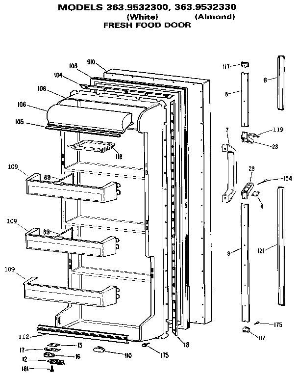 Kenmore 3639532300 fresh food door diagram