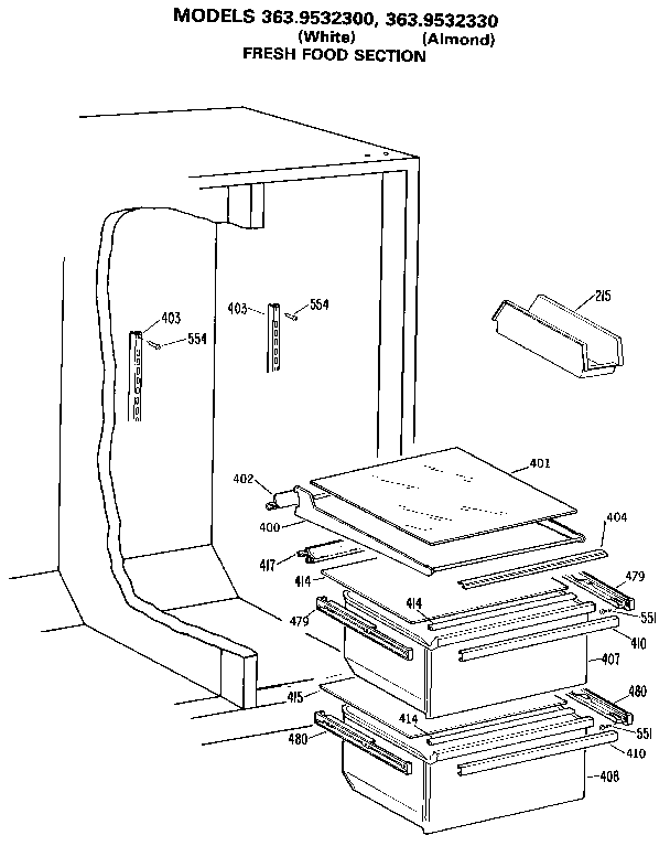 Kenmore 3639532300 fresh food section diagram