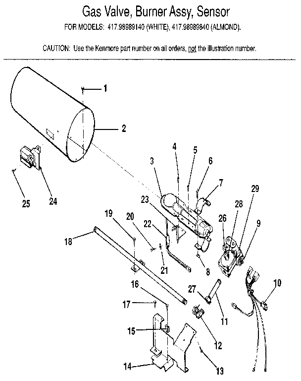 Kenmore 41798989140 gas valve, burner assy, sensor diagram