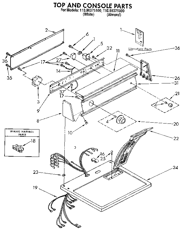 Kenmore 11096375800 top and console diagram