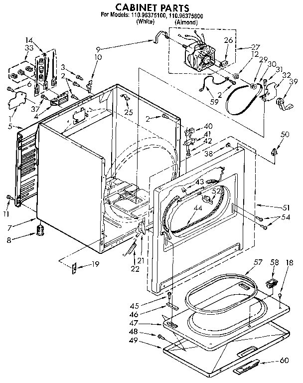 Kenmore 11096375800 cabinet diagram