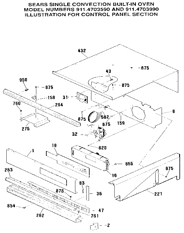 Kenmore 9114703990 control panel section diagram