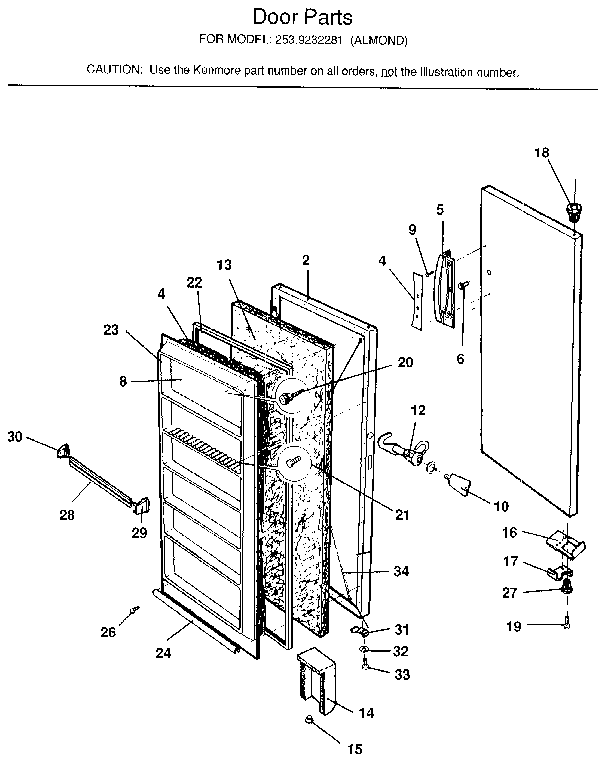 Kenmore 2539232281 door diagram