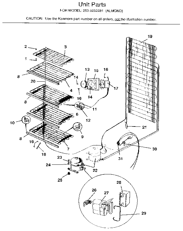 Kenmore 2539232281 unit diagram