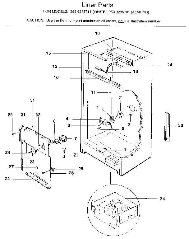 Kenmore 2539235781 liner diagram