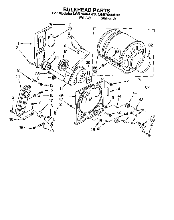 Whirlpool LGR7646AN0 bulkhead diagram