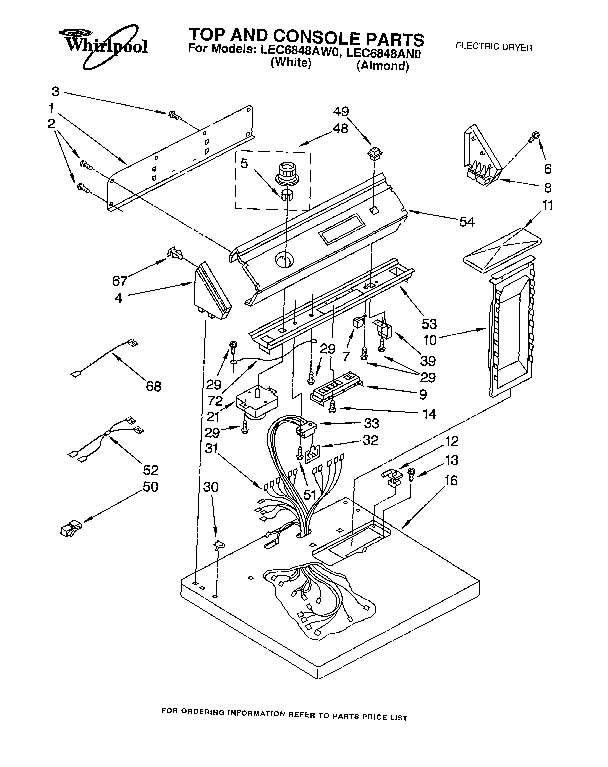 Whirlpool LEC6848AN0 top and console diagram