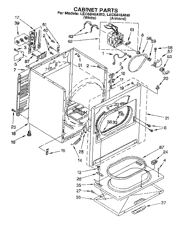 Whirlpool LEC6848AN0 cabinet diagram