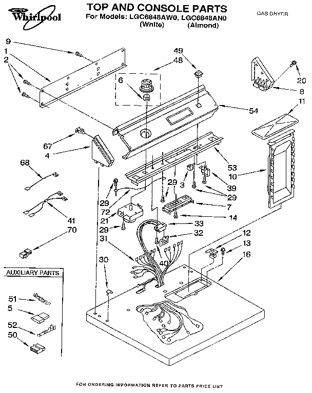 Whirlpool LGC6848AN0 top and console diagram