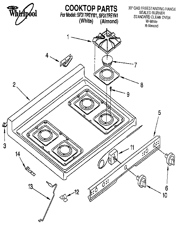 Whirlpool SF317PEYW1 cooktop diagram