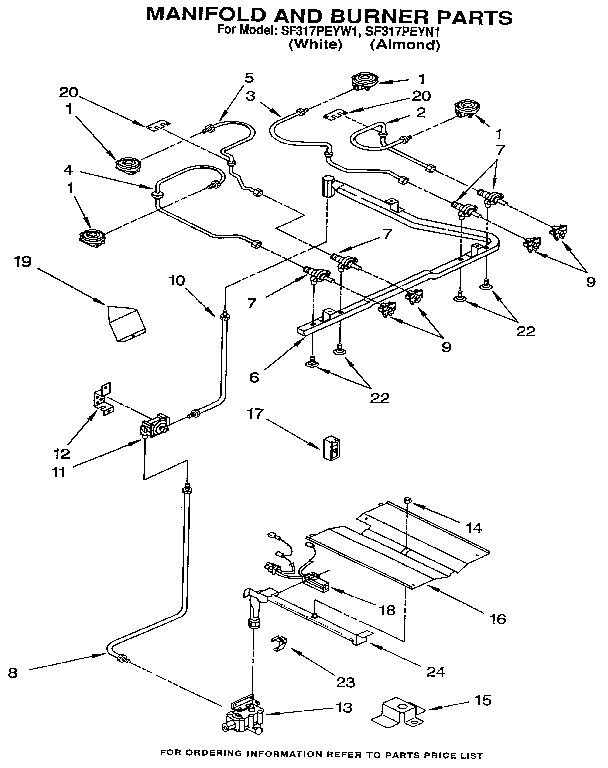 Whirlpool SF317PEYW1 manifold and burner diagram