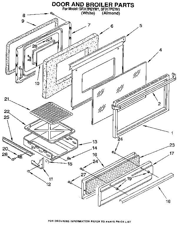 Whirlpool SF317PEYW1 door and broiler diagram