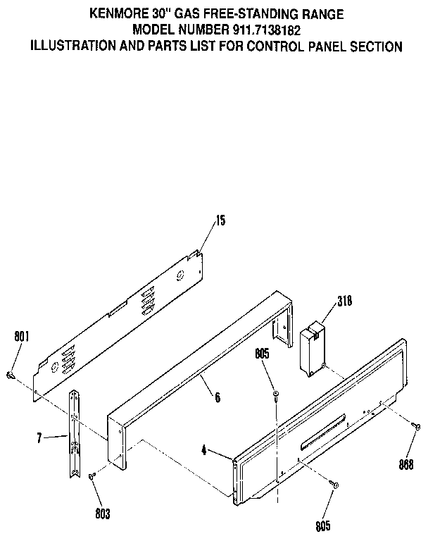 Sears 9117138182 control panel section diagram