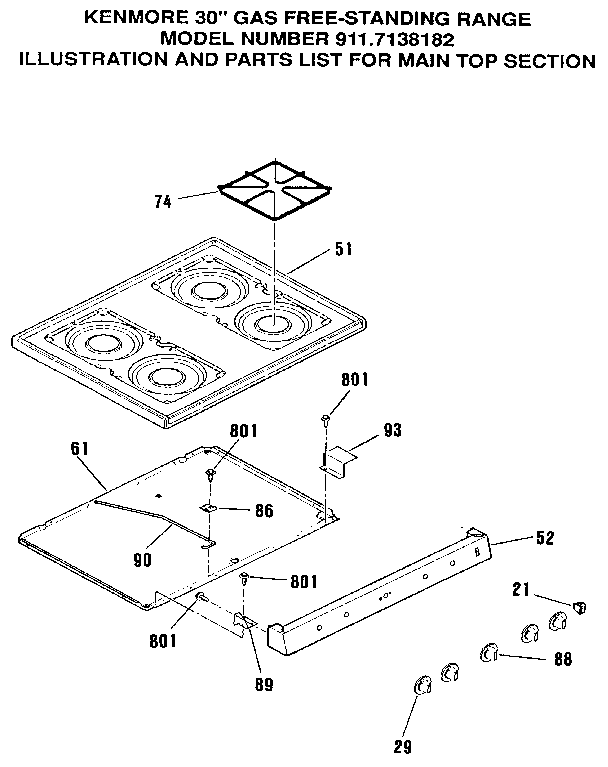 Sears 9117138182 main top section diagram