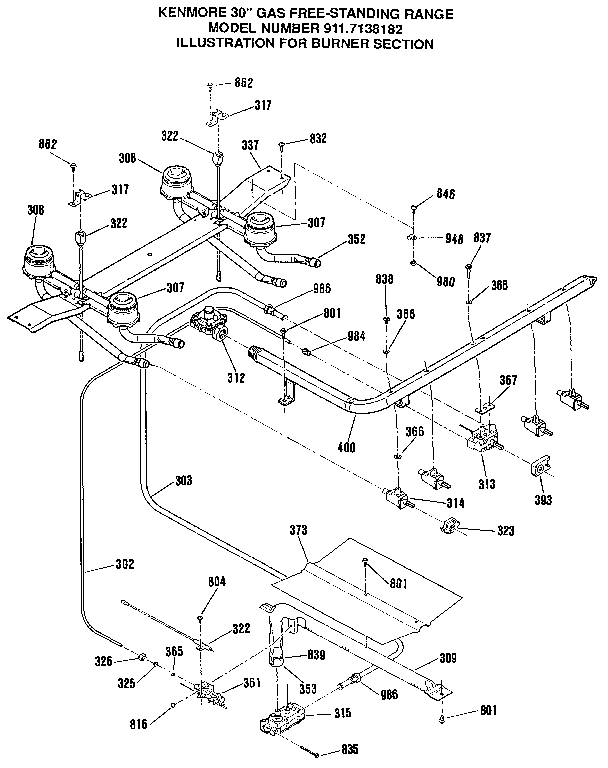 Sears 9117138182 burner section diagram
