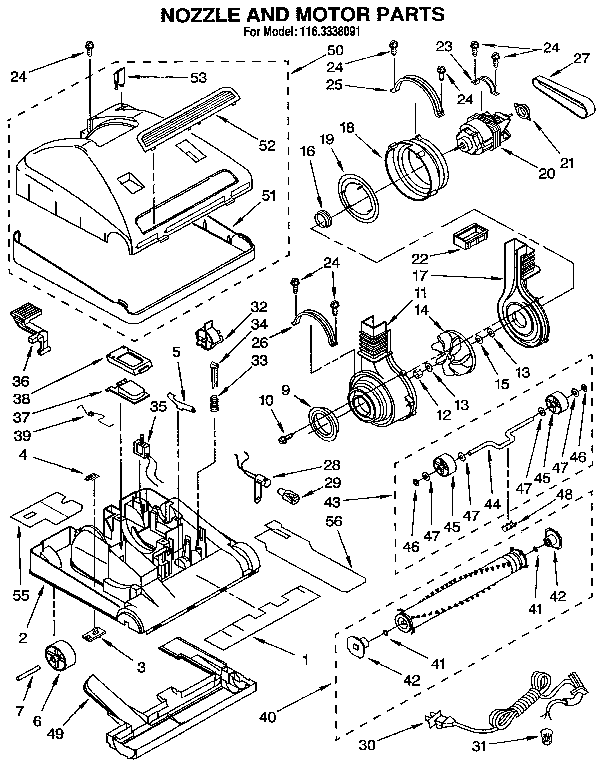 Kenmore 1163338091 nozzle and motor diagram