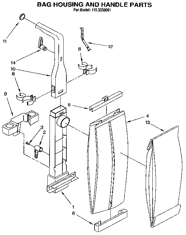 Kenmore 1163338091 bag housing and handle diagram