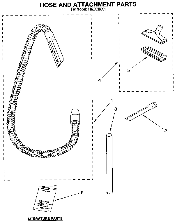 Kenmore 1163338091 hose and attachment diagram
