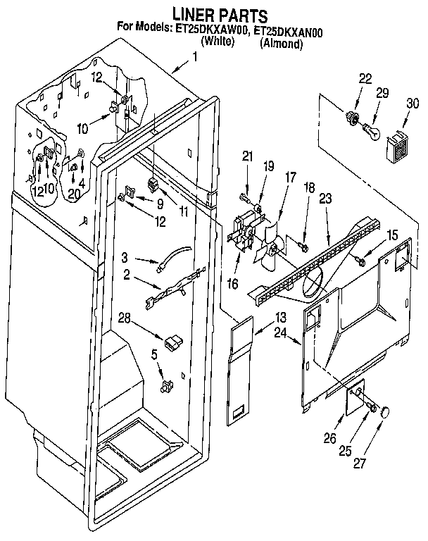 Whirlpool ET25DKXAW00 liner diagram