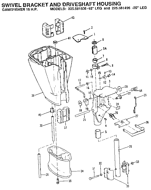 Craftsman 225581506 swivel bracket and driveshaft housing diagram