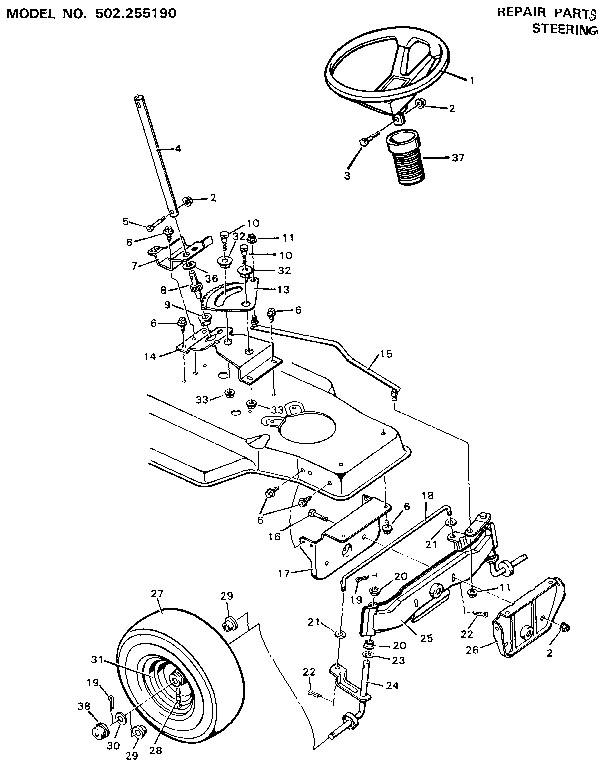 Craftsman 502255190 steering diagram