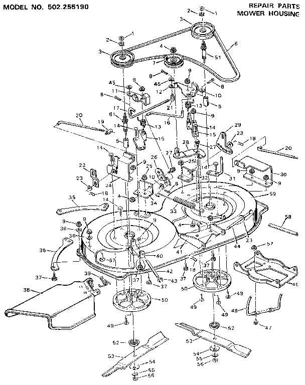 Craftsman 502255190 mower housing diagram
