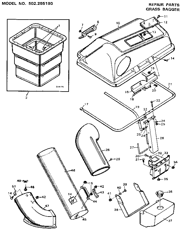 Craftsman 502255190 grass bagger diagram
