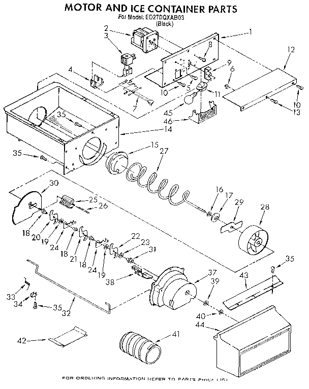 Whirlpool ED27DQXAB03 motor and ice container diagram